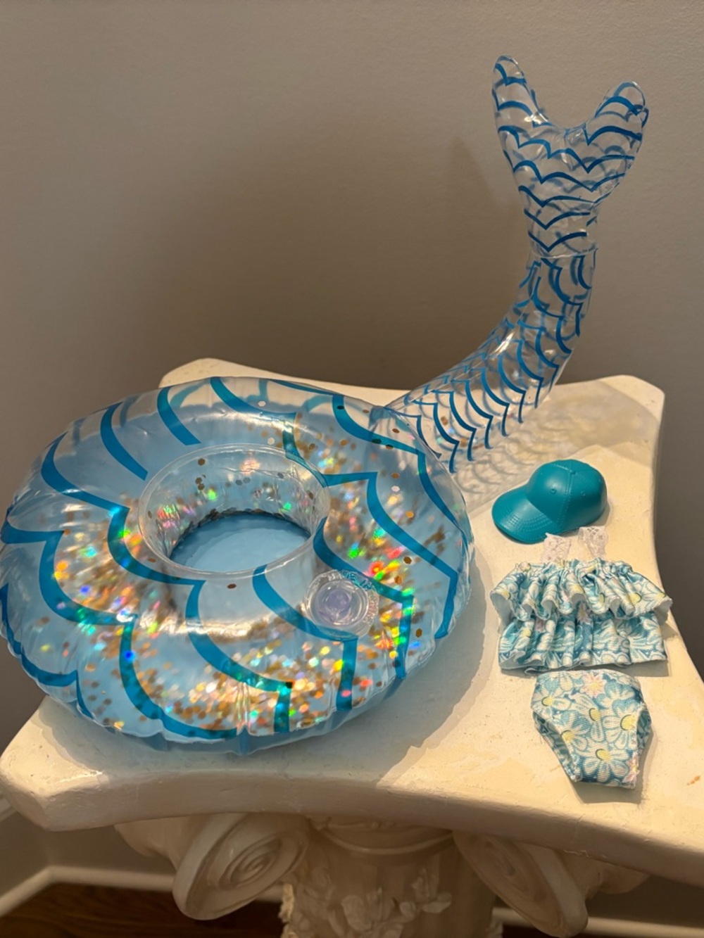 Barbie doll glittery whale tail float & 2 piece Bikini Bathing Suit